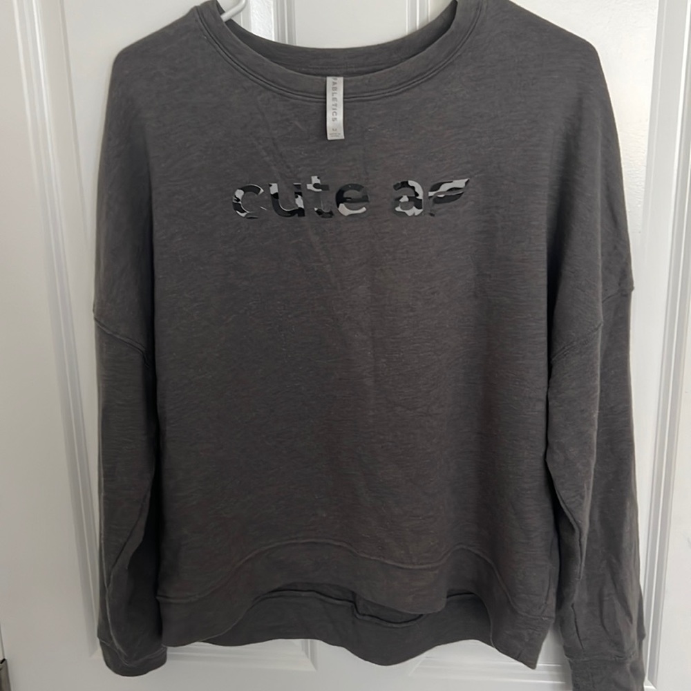 Fabletics, size Medium Gray Sweatshirt “cute AF”